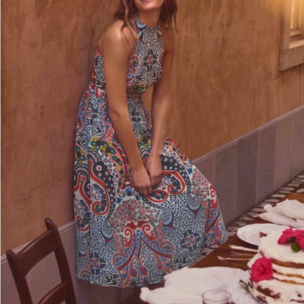 Boden Kaleidoscope Mariner Tori Blue Halter A-Line Midi Dress
